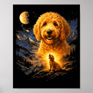 Goldendoodle Ylar Mot Månen Vintage 90-Tal Roligt Poster