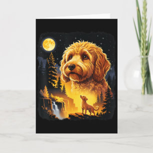 Goldendoodle Ylar Mot Månen Vintage Rolig Gol Kort