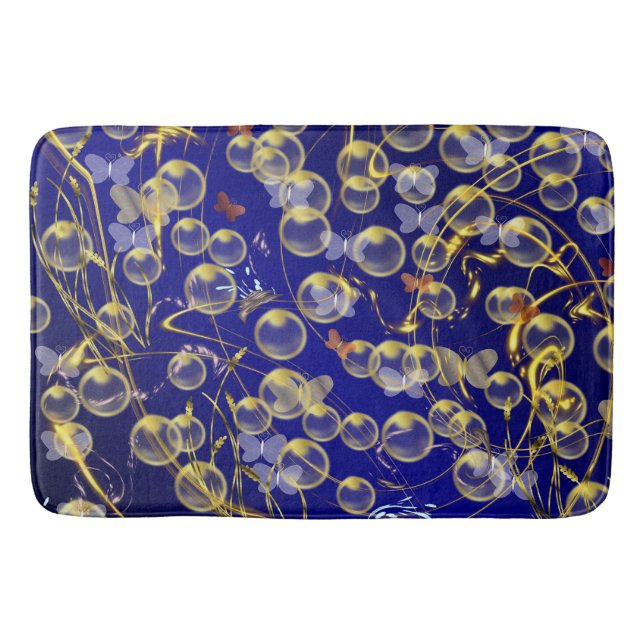 goldene blasen auf dunkel blauem untergrund badrumsmatta (Framsidan)
