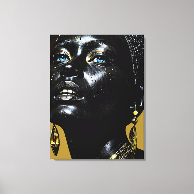 Goldene Eleganz: Schwarze Schönheit mit Schmuck Canvastryck (Framsida)