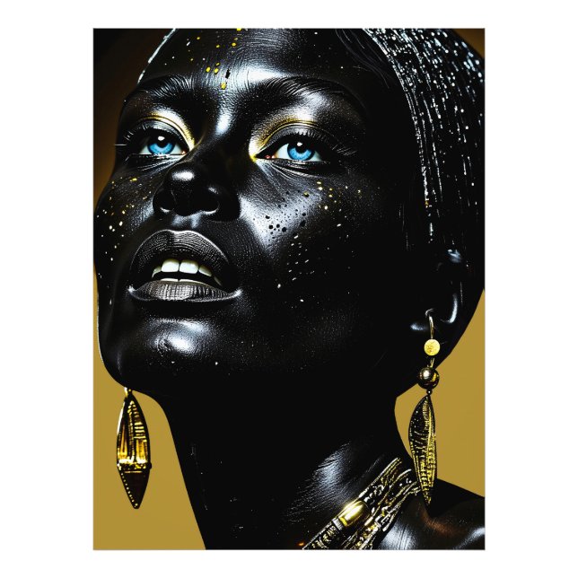 Goldene Eleganz: Schwarze Schönheit mit Schmuck Fototryck (Framsidan)