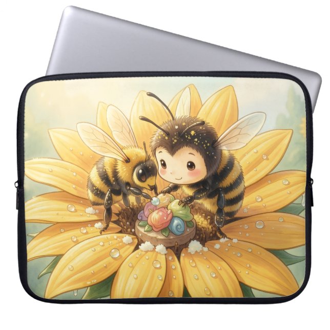 Goldene Hummel im Blütentanz1 Laptop Fodral (Framsidan)