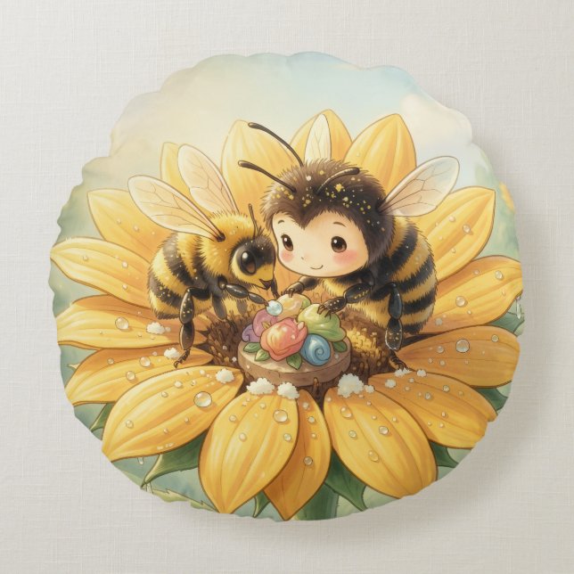 Goldene Hummel im Blütentanz1 Rund Kudde (Framsidan)