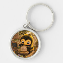 Goldene Hummel im Blütentanz.10 Rund Silverfärgad Nyckelring