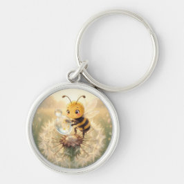Goldene Hummel im Blütentanz.9 Rund Silverfärgad Nyckelring