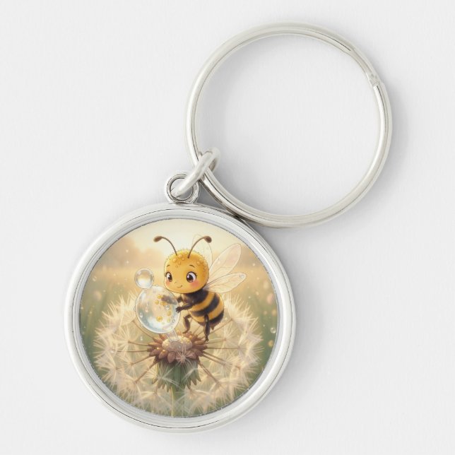 Goldene Hummel im Blütentanz.9 Rund Silverfärgad Nyckelring (Framsidan)
