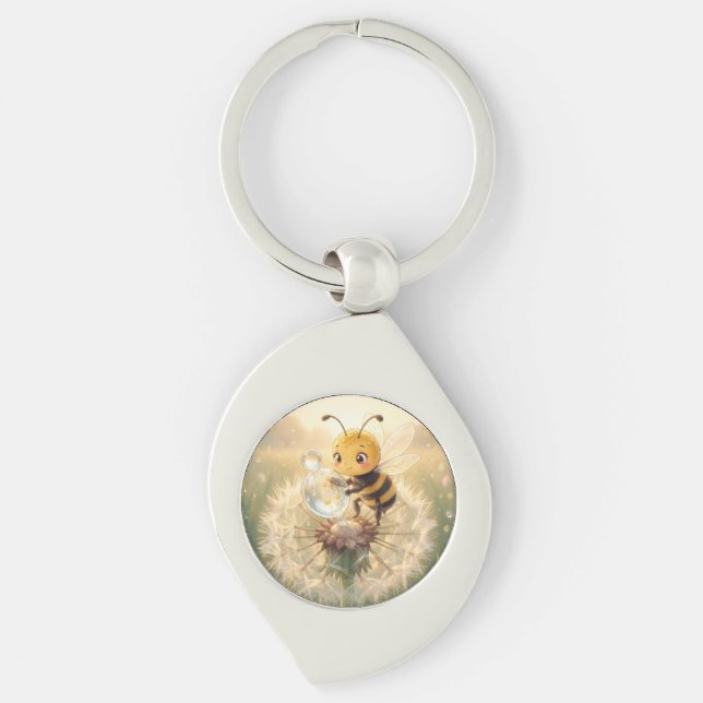 Goldene Hummel im Blütentanz.9 Swirl Silverfärgad Nyckelring (Framsidan)