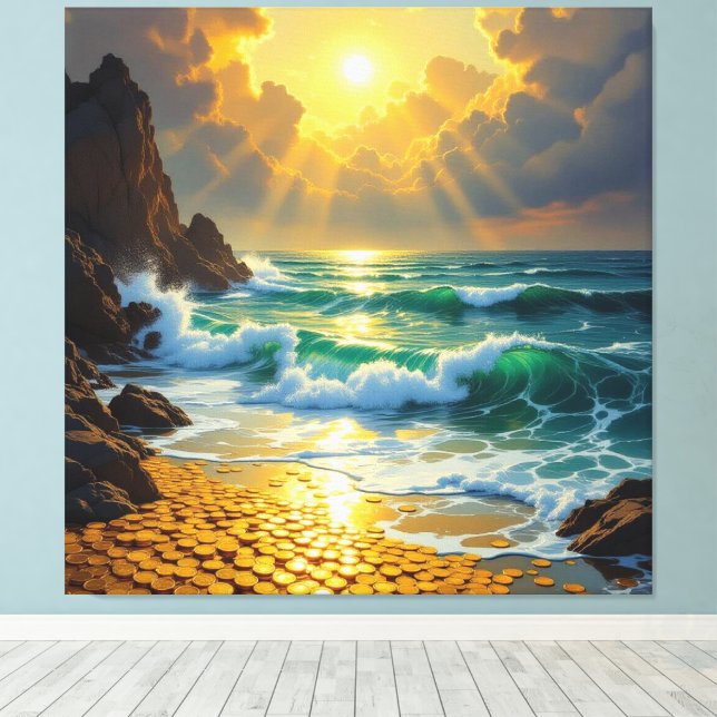 Goldene Sturmflut des Schicksals   Canvastryck (Insitu (trägolv))