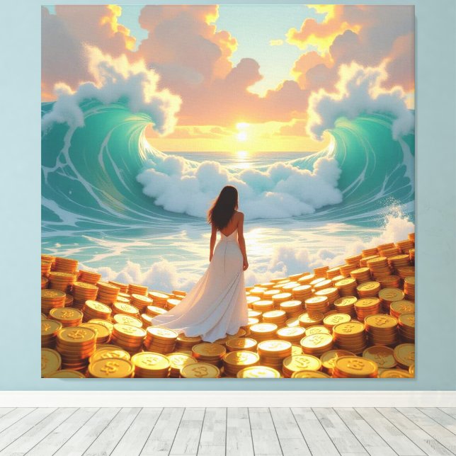 Goldene Sturmflut des Schicksals   Canvastryck (Insitu (trägolv))