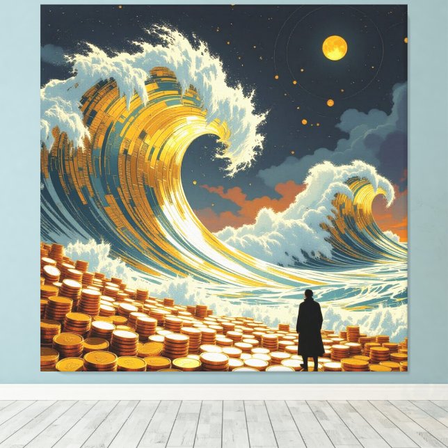 Goldene Sturmflut des Schicksals   Canvastryck (Insitu (trägolv))