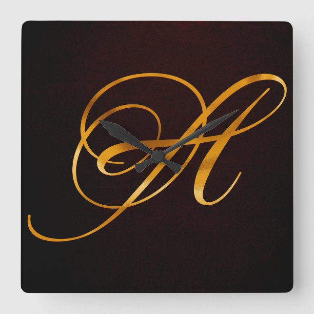 Goldener Buchstabe A im Vintage Design Fyrkantig Klocka (Framsida)