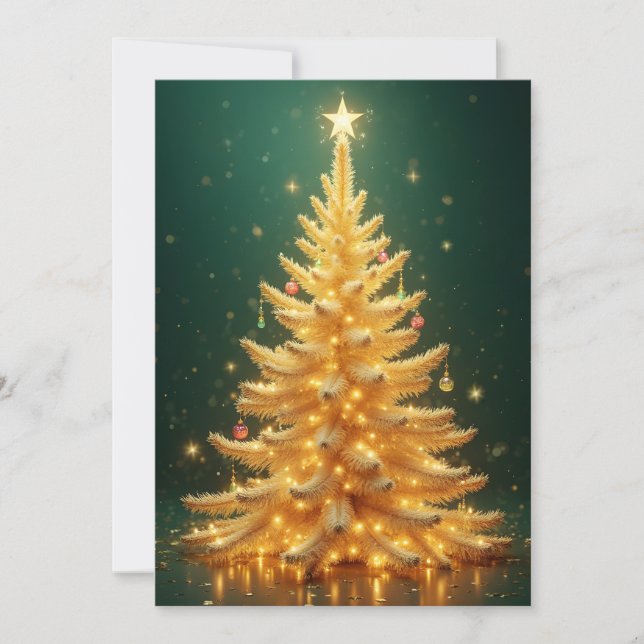 Goldener Weihnachtsbaum mit Ornamenten Inbjudningar (Framsida)