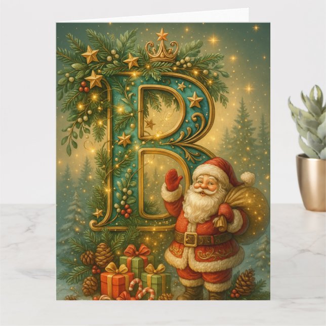 Goldenes Initial B mit Weihnachtsmann und Krone Kort (Liten växt)