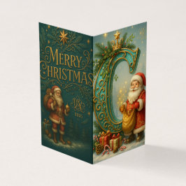 Goldenes Initial C mit Weihnachtsmann und Krone Kort
