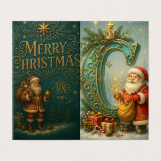 Goldenes Initial C mit Weihnachtsmann und Krone Kort