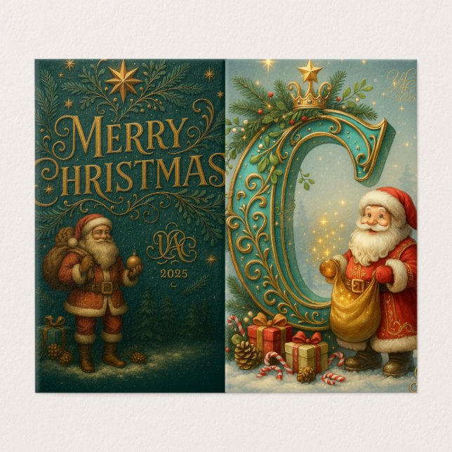  Goldenes Initial C mit Weihnachtsmann und Krone Kort (Utsida ovikt)