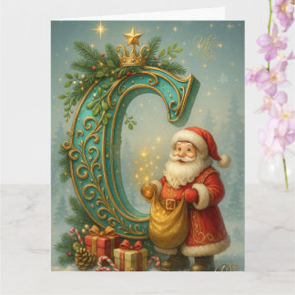 Goldenes Initial C mit Weihnachtsmann und Krone Kort
