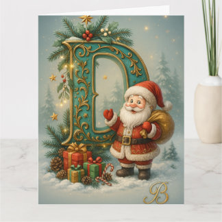 Goldenes Initial D mit Weihnachtsmann und Krone  Kort