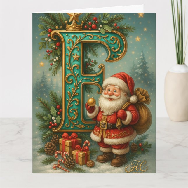 Goldenes Initial E mit Weihnachtsmann und Krone Kort (Framsida)