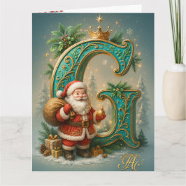 Goldenes Initial G mit Weihnachtsmann und Krone Kort