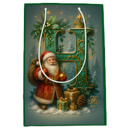  Goldenes Initial H  mit Weihnachtsmann und Krone 