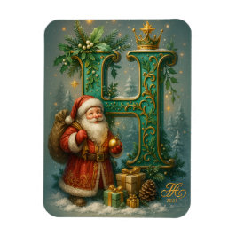 Goldenes Initial H mit Weihnachtsmann und Krone Magnet