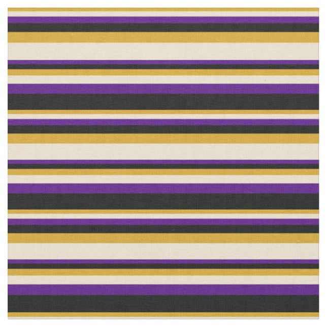Goldenrod, Beige, Indigo och Black Färgad Linjer Tyg (Närbild)