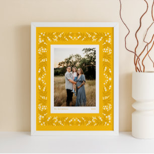 Goldenrod Folk Art Blommigt Ram med Anpassningsbar Poster