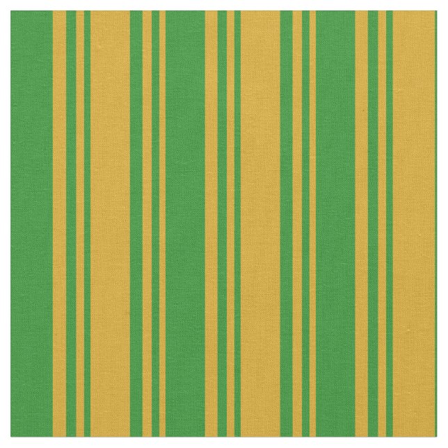 Goldenrod & Forest Grönt Färgad Rand Mönster Tyg (Närbild)