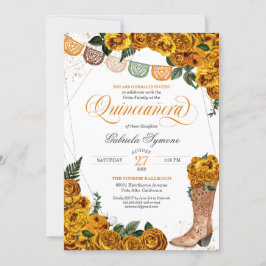 Goldenrod Gul ros Charra Cowgirl Quinceañera Inbjudningar