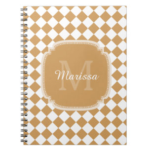 Goldenrod Gult kontrollerad monogram med Namn Anteckningsbok Med Spiral