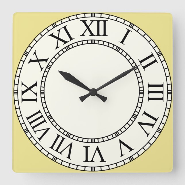 Goldenrod och Blek Gult Roman Numeral Ansikte Fyrkantig Klocka (Framsida)