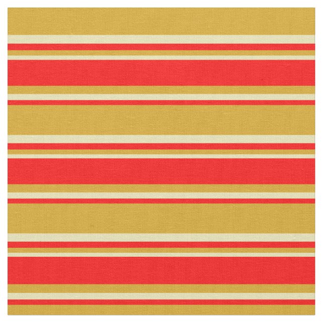 Goldenrod, Red & Tan Färgad Linjer Tyg (Närbild)