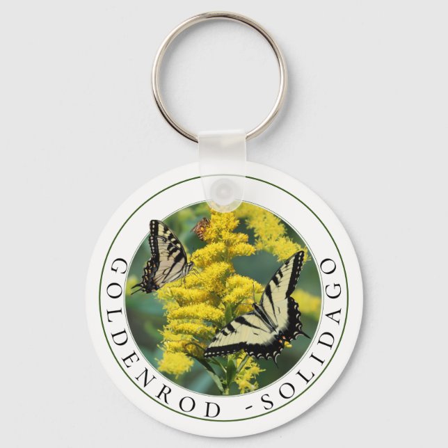 Goldenrod Solidago och Tiger Swallowtail Butterfly Nyckelring (Framsida)