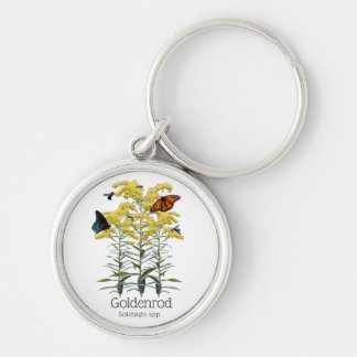 Goldenrod Solidago Wildblommor och pollinatorer Rund Silverfärgad Nyckelring
