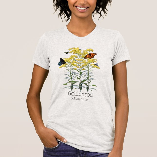 Goldenrod Solidago Wildblommor och pollinatorer T Shirt (Framsida)