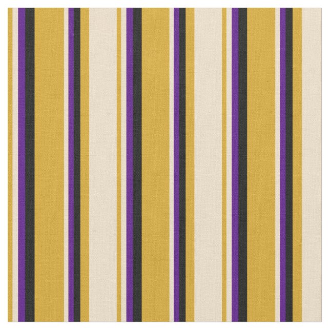 Goldenrod, Tan, Indigo och Black Linjer Tyg (Närbild)