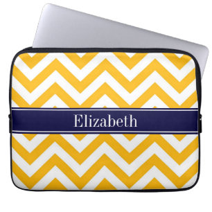 Goldenrod White LG Chevron Navy Blue Namn Monogram Laptop Fodral