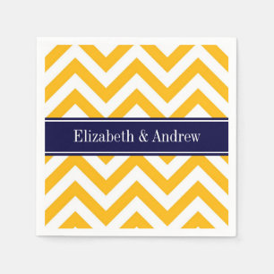 Goldenrod White LG Chevron Navy Blue Namn Monogram Pappersservett