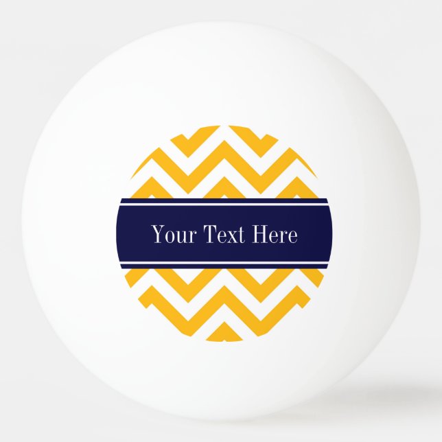 Goldenrod White LG Chevron Navy Blue Namn Monogram Pingisboll (Framsidan)