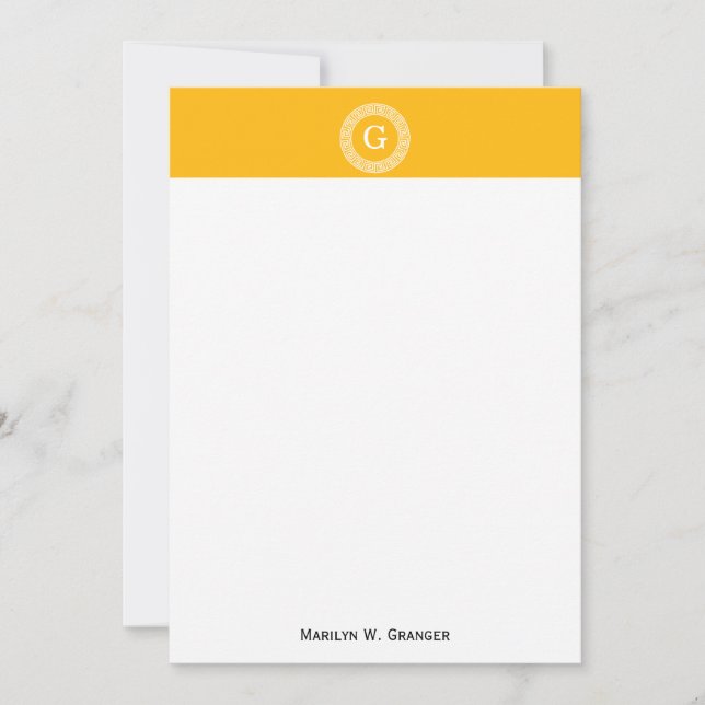 Goldenrod Wht Grekiska Nyckel Rnd Ram Initial Mono (Framsida)