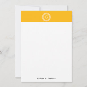 Goldenrod Wht Grekiska Nyckel Rnd Ram Initial Mono