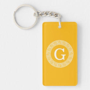 Goldenrod Wht Grekiska Nyckel Rnd Ram Initial Mono