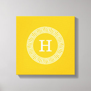 Goldenrod Wht Grekiska Nyckel Rnd Ram Initial Mono Canvastryck