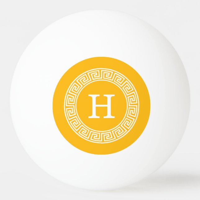 Goldenrod Wht Grekiska Nyckel Rnd Ram Initial Mono Pingisboll (Framsidan)