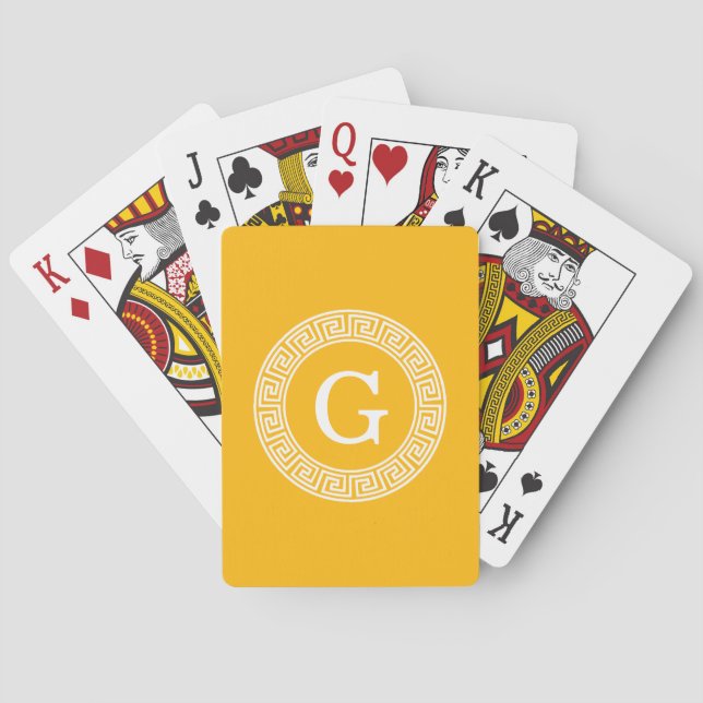Goldenrod Wht Grekiska Nyckel Rnd Ram Initial Mono Spelkort (Baksidan)