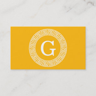 Goldenrod Wht Grekiska Nyckel Rnd Ram Initial Mono Visitkort