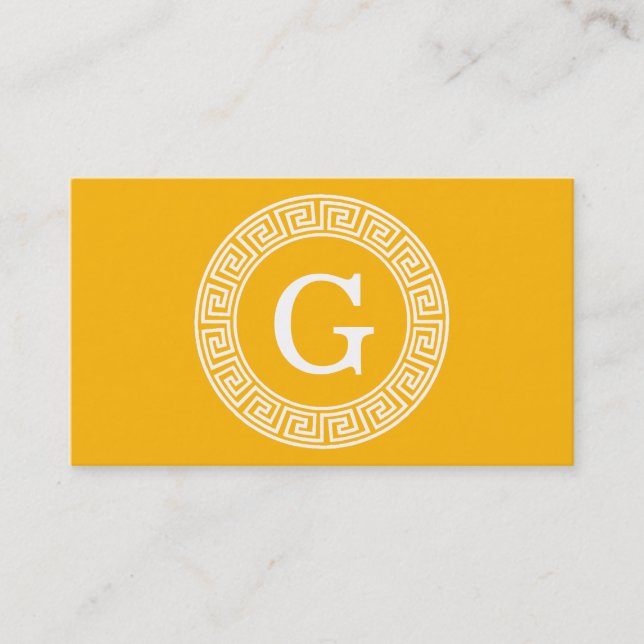 Goldenrod Wht Grekiska Nyckel Rnd Ram Initial Mono Visitkort (Framsida)