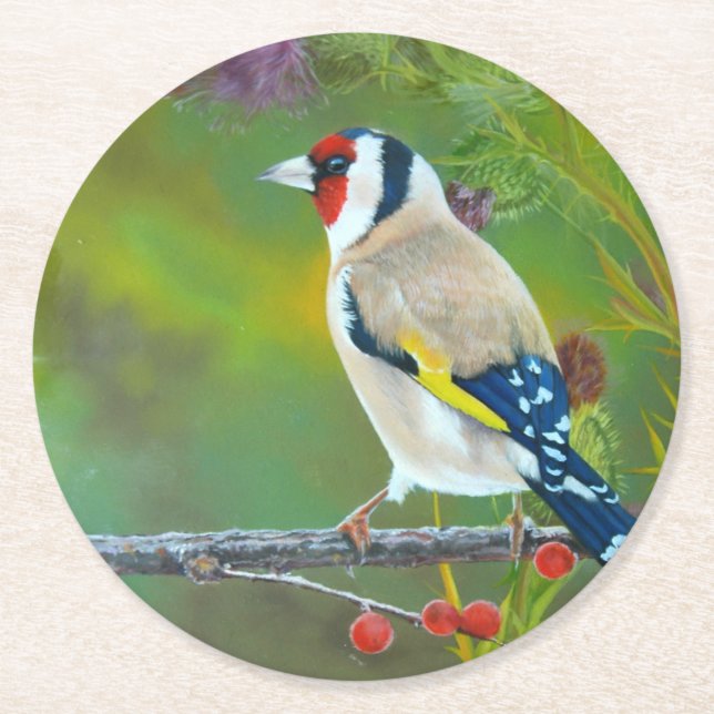 Goldern Finch Coaster Underlägg Papper Rund (Framsidan)