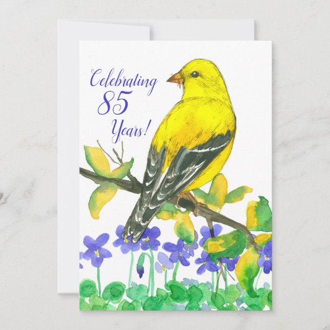 Goldfinch Bird 85:e Födelsedagsfest inbjudan (Framsida)